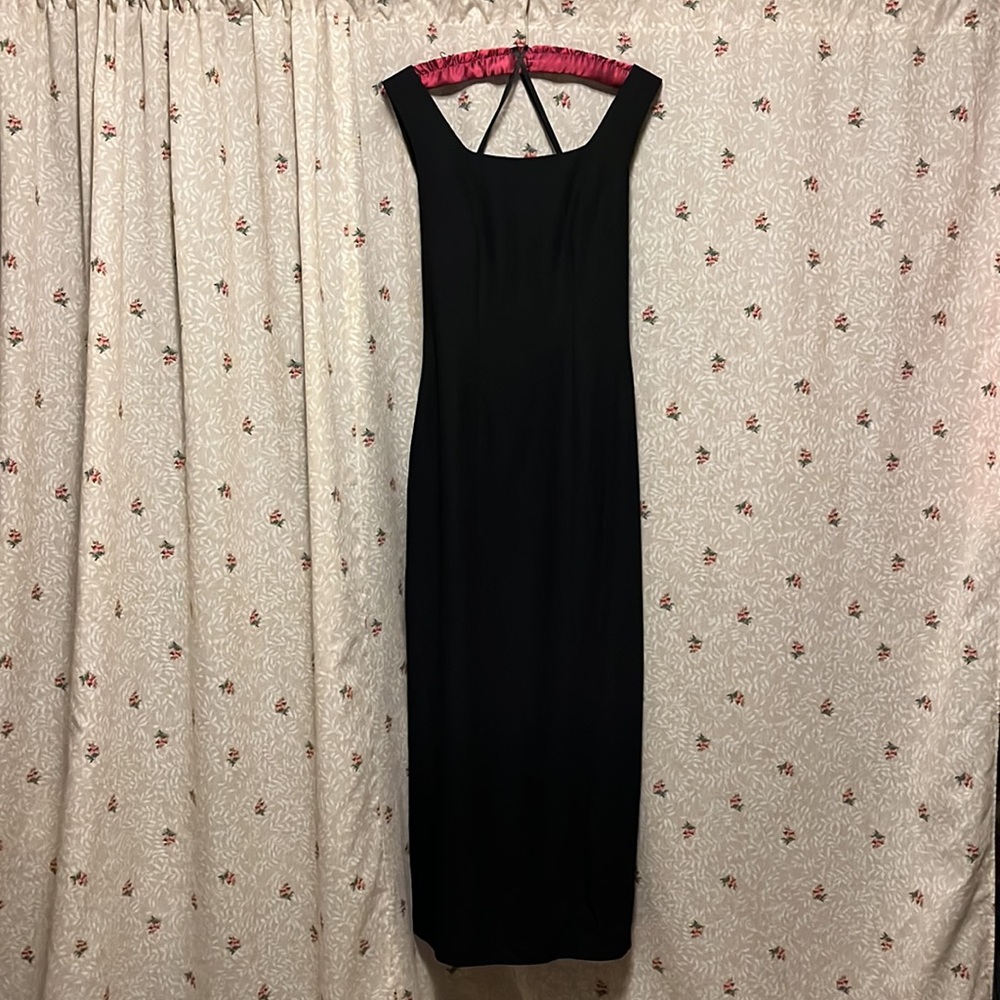 Classy black ankle length dress with flounce